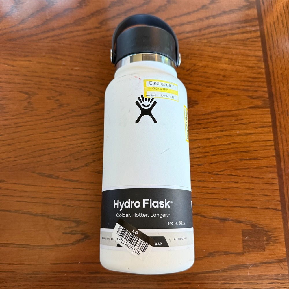 Hydro Flask 32 oz Water Bottle White Flex Straw Cap W32BFS110 NEW